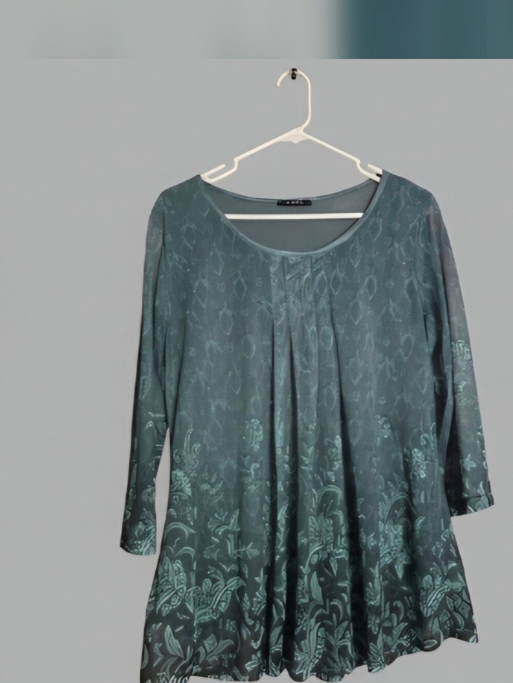Green Floral Pleated Scoop Neck Tunic
